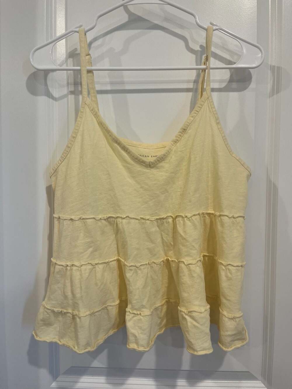 American Eagle Yellow Tiered Ruffle Cami Tank Top